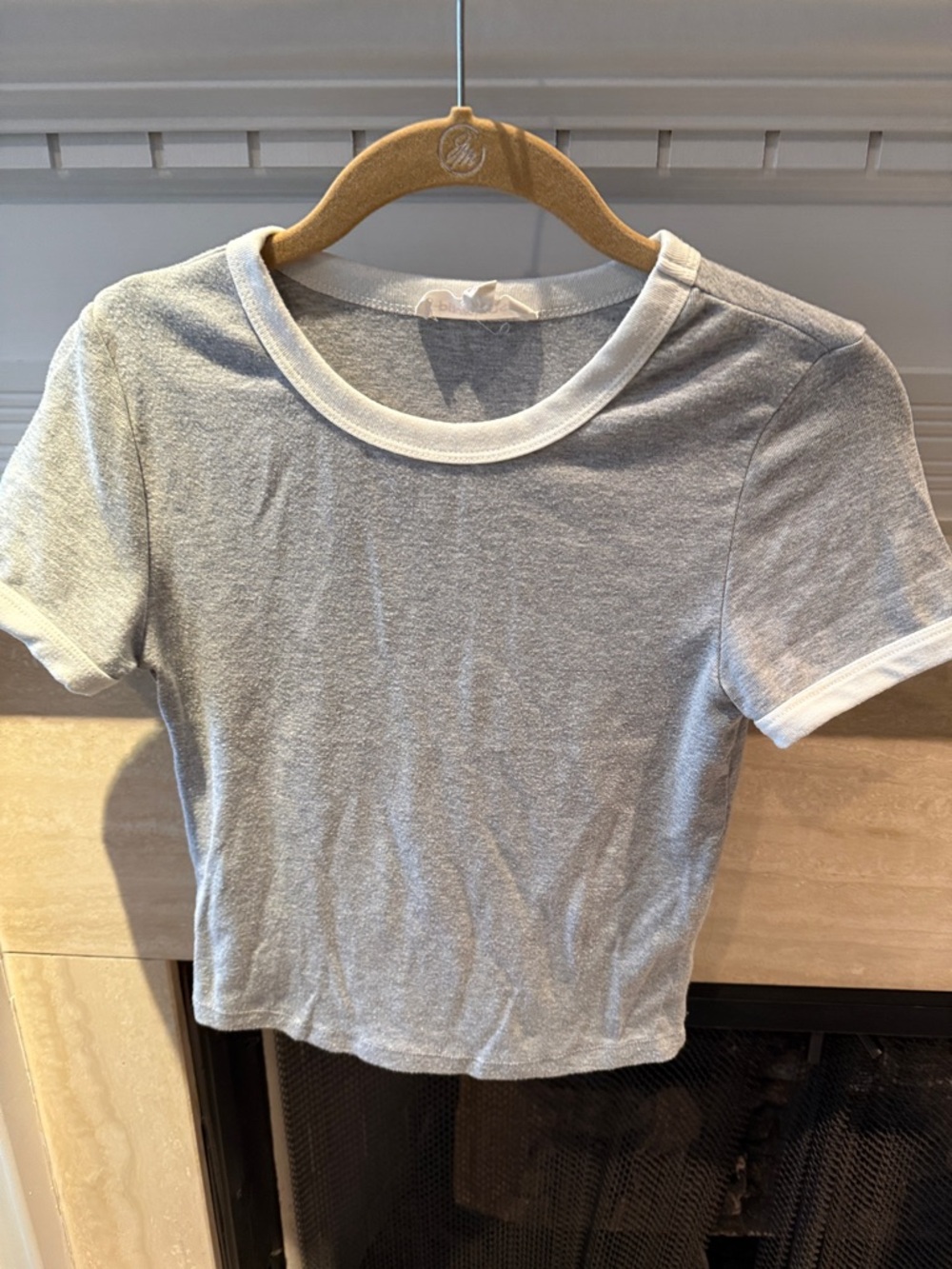 Pink Rose Gray Tee with White Trim